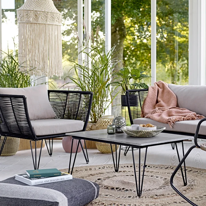 Bloomingville - Mundo Sofa mit Kissen, schwarz / beige