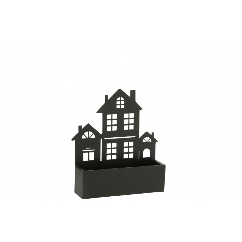 Pot de fleurs mural en forme de maison en métal noir l30*l8*h36cm