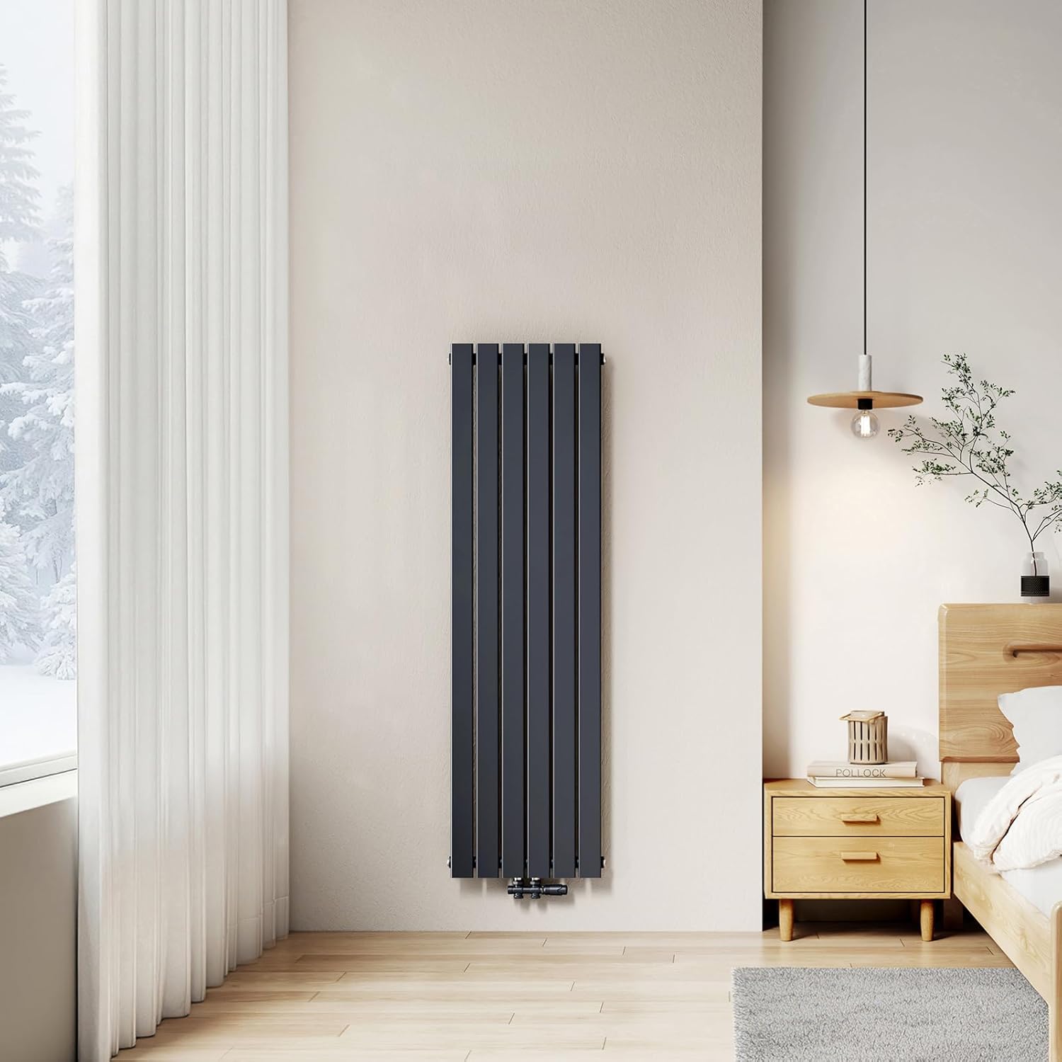 EMKE Design Heizkörper Flach, 1600x460 mm Vertikal Flachheizkörper mit Mittelanschluss, Einlagig Paneelheizkörper Wandheizkörper für Bad, Schlafzimmer & Wohnzimmer, Anthrazit 210W