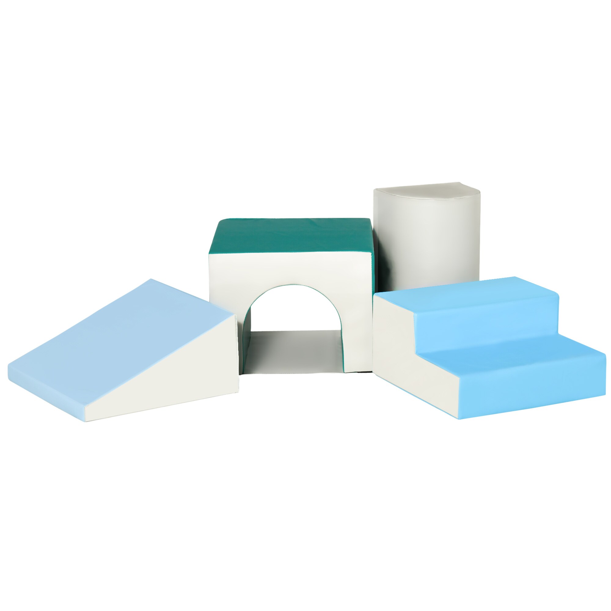 HOMCOM Bausteine 4er-Set Bausteine Schaumstoffblöcke, einfache Reinigung Hellgrau,Blau.Grün 150 x 50 x 39 cm (LxBxH)
