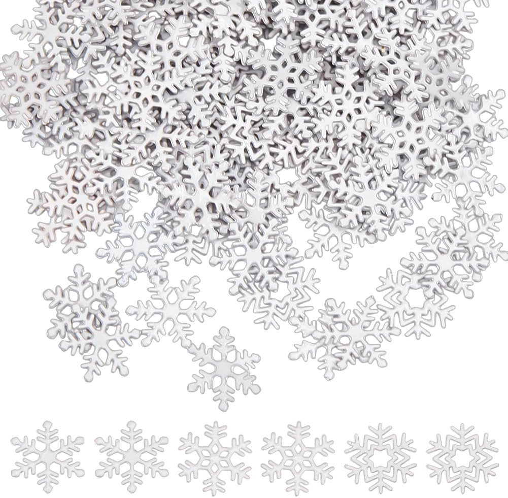 (50er Set) Ø5mm Miniatur Weihnachts Deko Mini Schneeflocken Party Tischdekoration Bastel Zubehör für Kreative DIY Projekte - Weiss