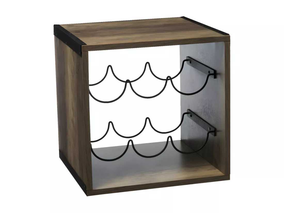 Range bouteilles en Métal Noir Industriel capacité 6 Bouteilles 31 x 31 x H 31 cm
