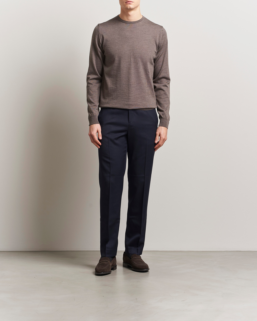 Stenströms Merino Patch Crew Neck Brown