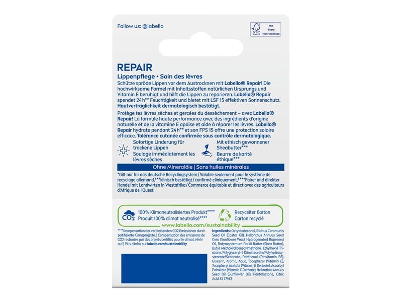 LABELLO Lippenpflege Repair 4.8 g Lippenpomade mit einer hochwirksamen Formel für beschädigte Lippen