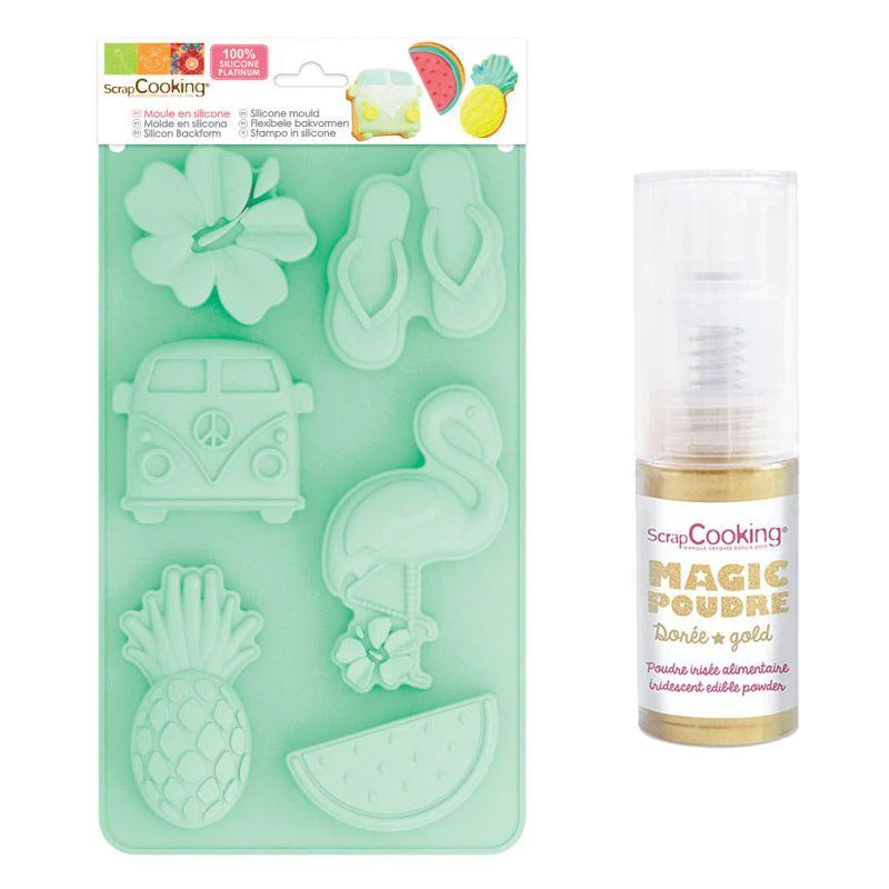 Moule en silicone Summer + 1 poudre alimentaire irisée dorée Scrapcook