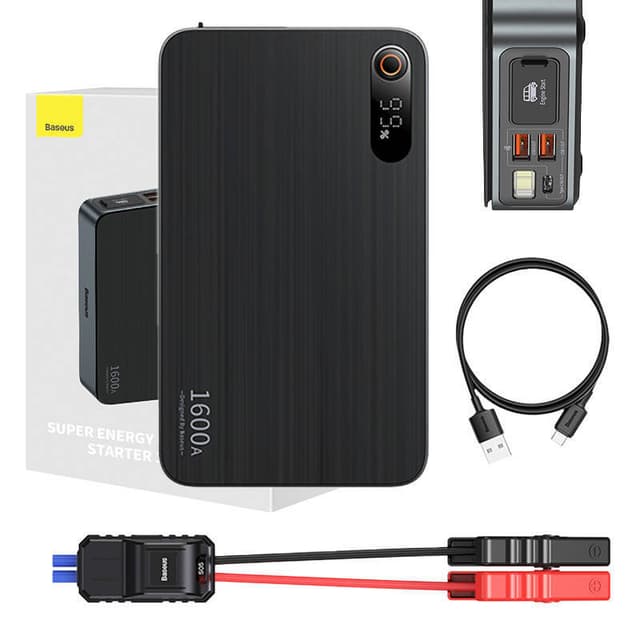 Powerbank/Baseus Super Energy PRO Jump Starter, 1600A, USB (sort)