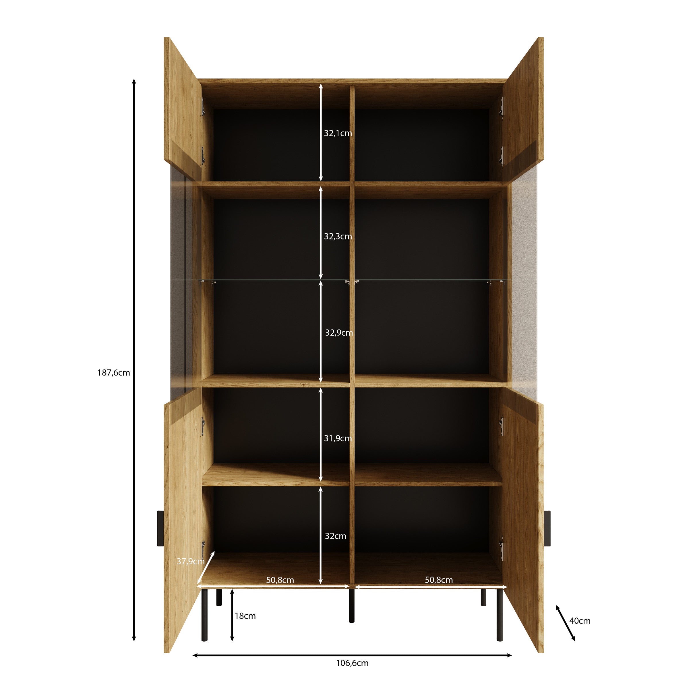 Meubella - Vitrinekast Monor - Zwart eiken - 107 cm