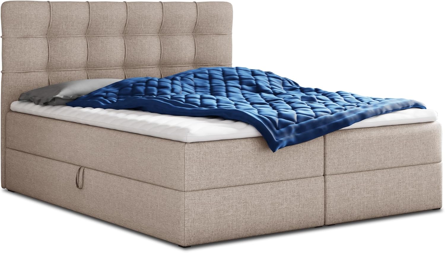 Sofnet Boxspringbett Best mit 2 Bettkästen, Doppelbett mit Bonell-Matratze und Topper, Polsterbett, Bett, Bettgestell, Stilvoll, Schlafzimmer (Beige (Inari 22), 180 x 200 cm)