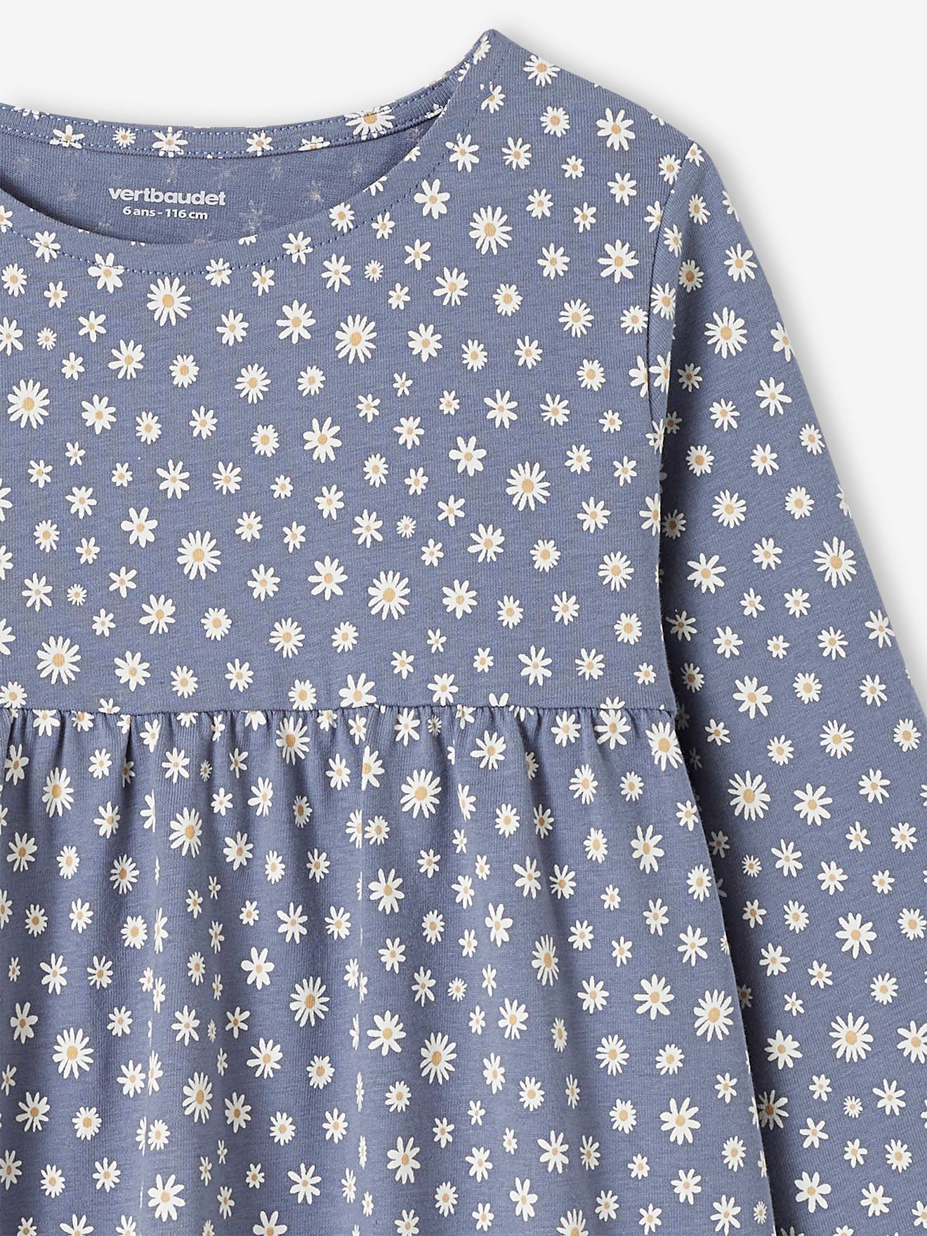 Conjunto de casaquinho e vestido com estampa floral para meninas, azul acinzentado