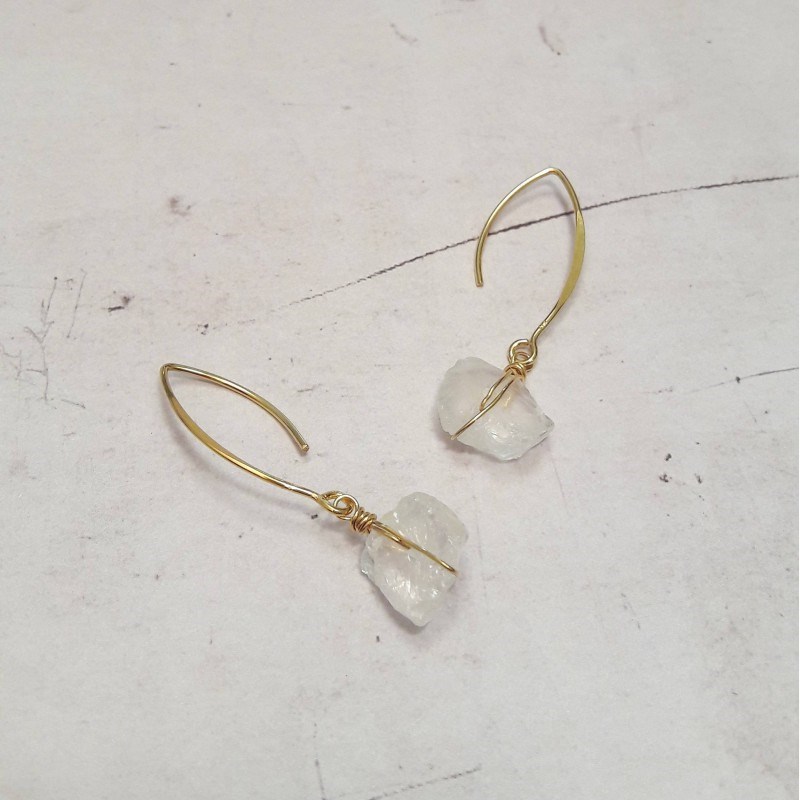 Boucles D'Oreilles Itá Cristal de Roche Argent 925 Doré