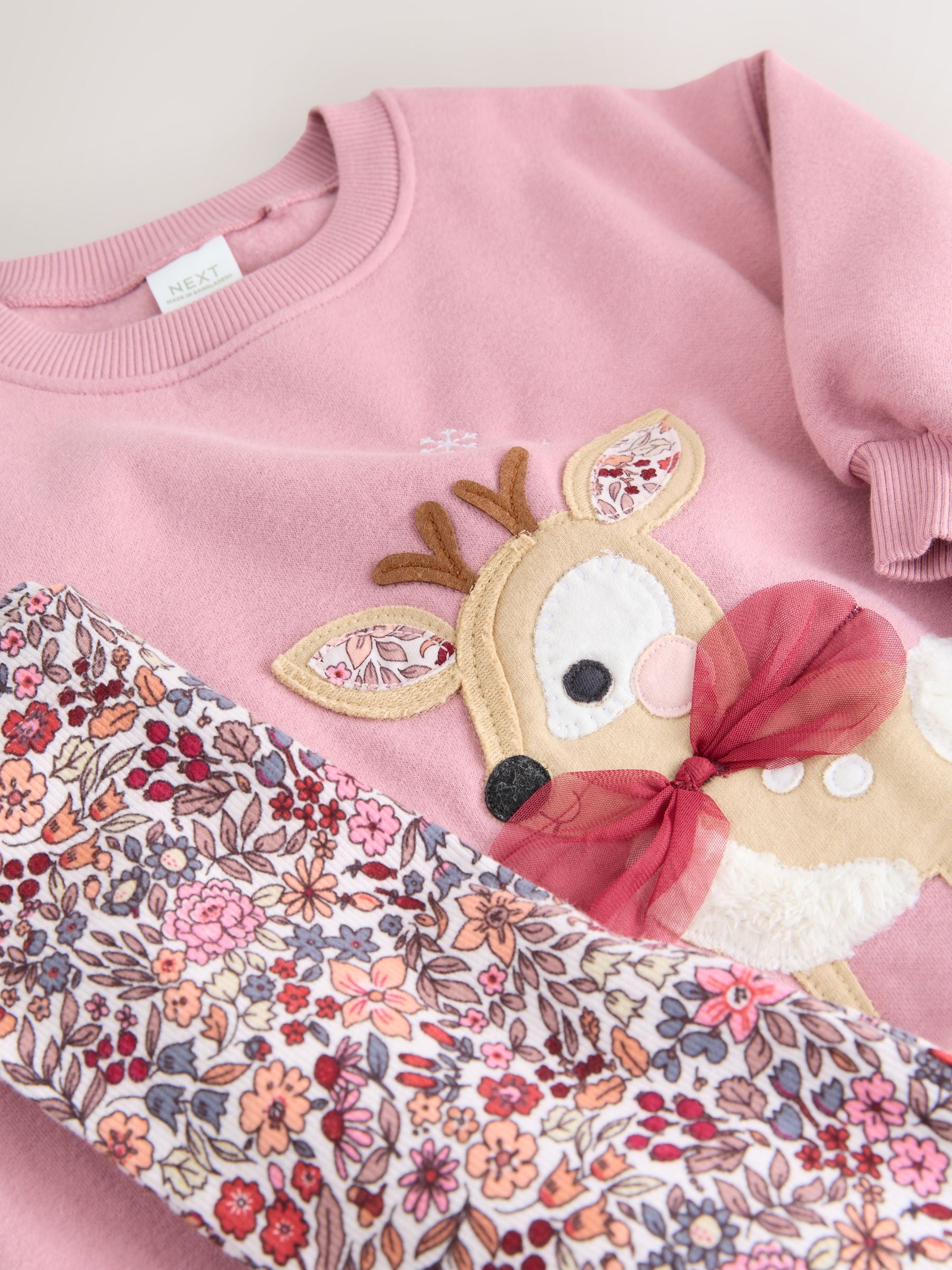 Pink Deer & Bunny - Set van sweatshirt en uitlopende legging (3 mnd - 7 jr)
