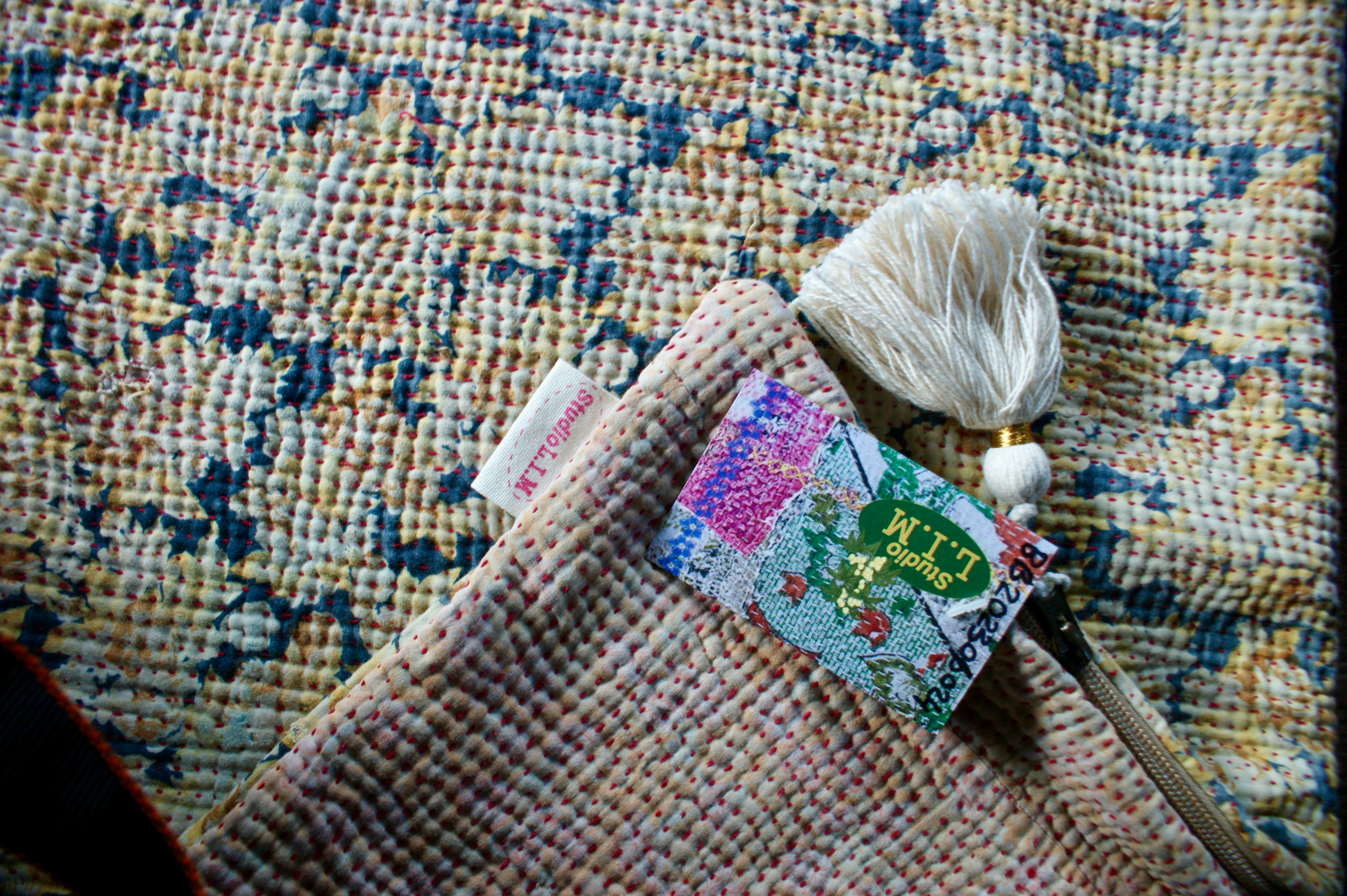 Kussen Kantha vintage 50x70 cm yellow blue