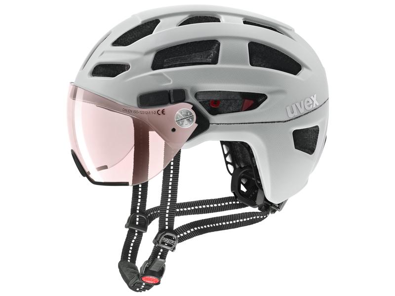 uvex Helm uvex finale visor V papyrus matt , M Photochromatischer Visier-Helm mit Plug-In-LED