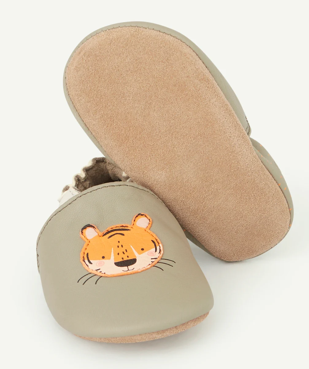 ROBEEZCHAUSSONS BÉBÉ KAKI EN CUIR AVEC RENARDS