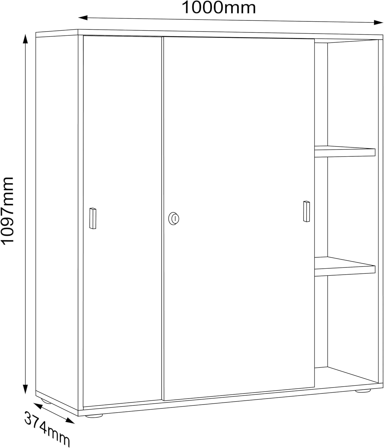 VCM Büroschrank mit 3 Fächern | moderner Aktenschrank mit Schiebetüren | Maße ca. H. 110 x B. 100 x T. 37 cm– Salia 3-Fach
