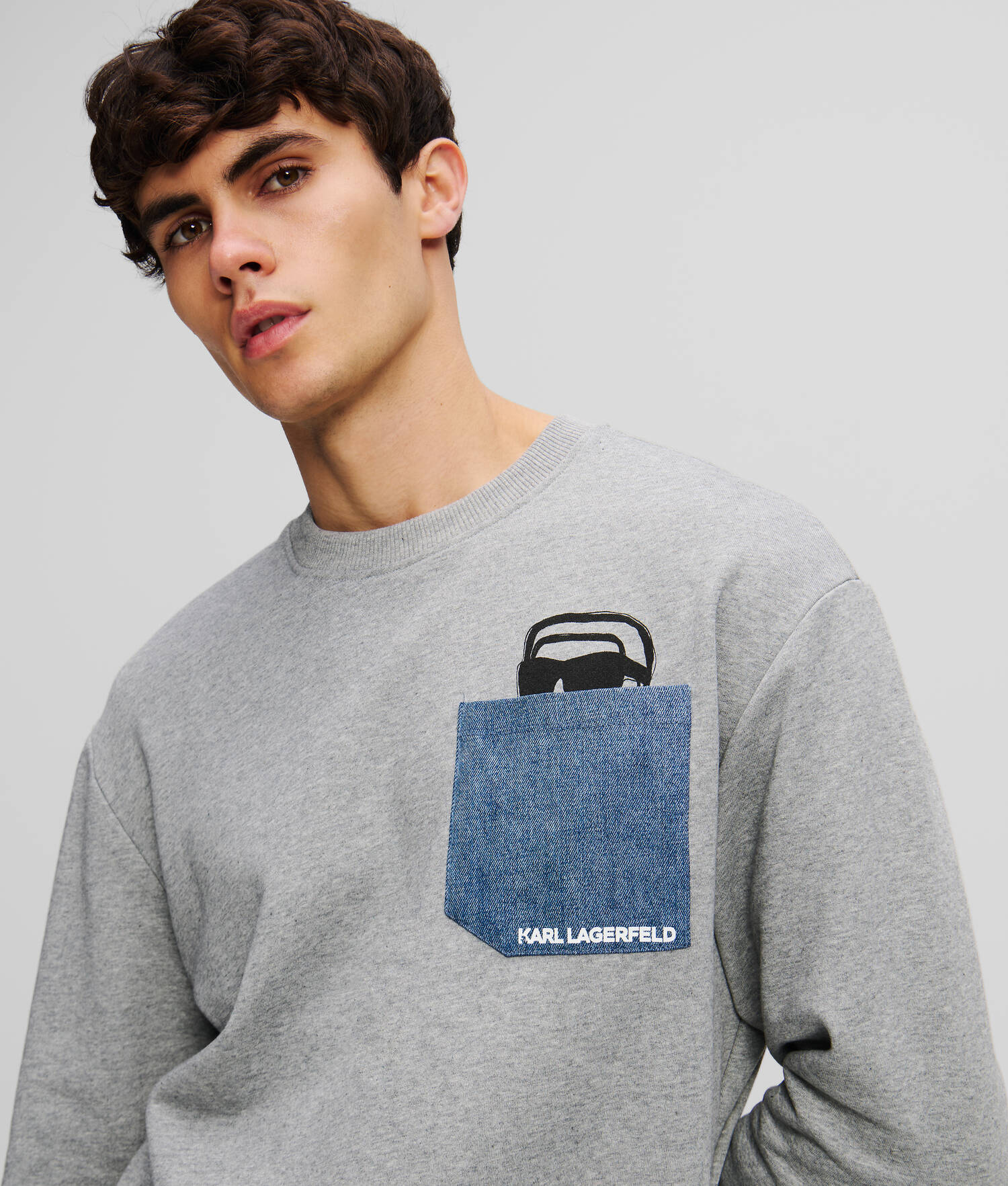 SWEAT-SHIRT À POCHE EN JEAN IKON - Gris Chiné Clair