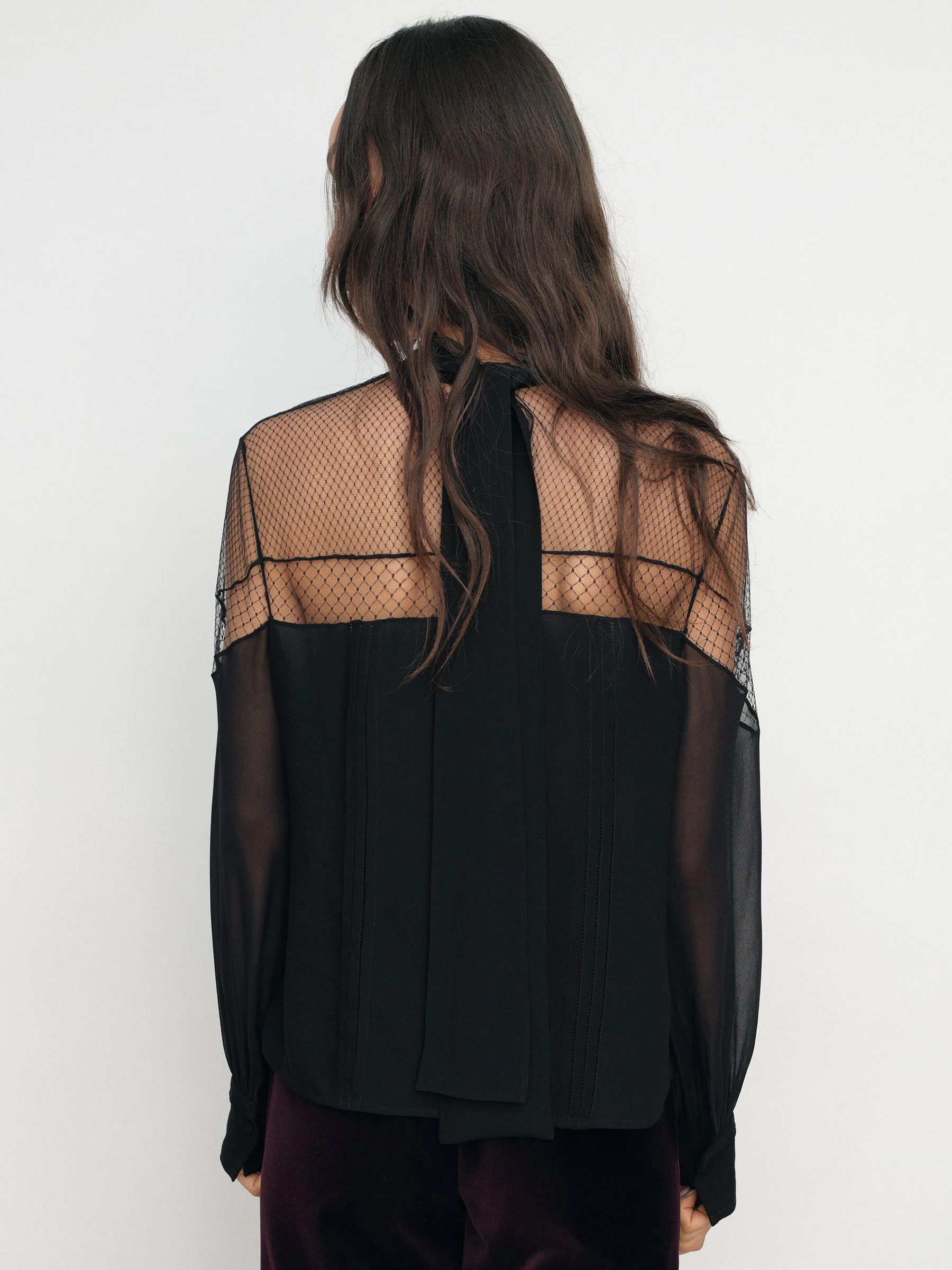Reiss Marnie Lace-Insert Tie-Back Blouse