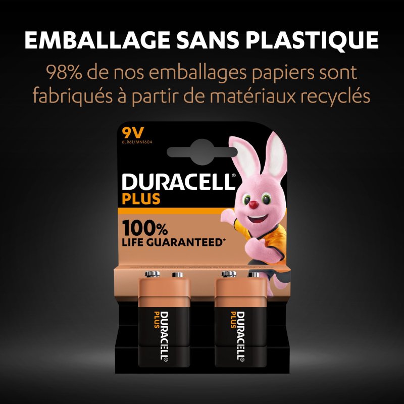 Duracell Plus - Pack de 2 piles Alcalines PP3/LR61 - 9V
