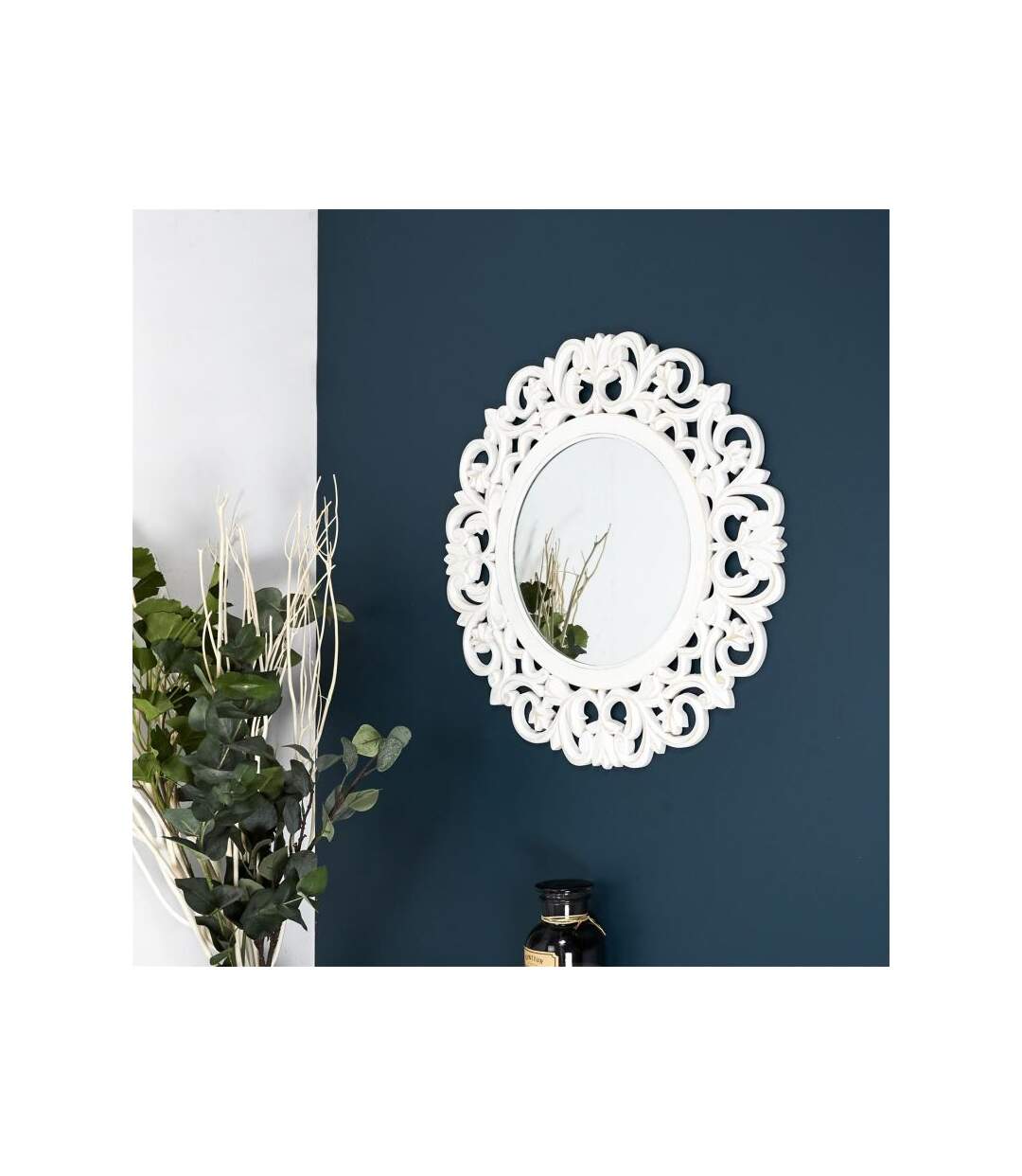 Paris Prix - Miroir Mural En Bois Sculpté charme 60cm Blanc