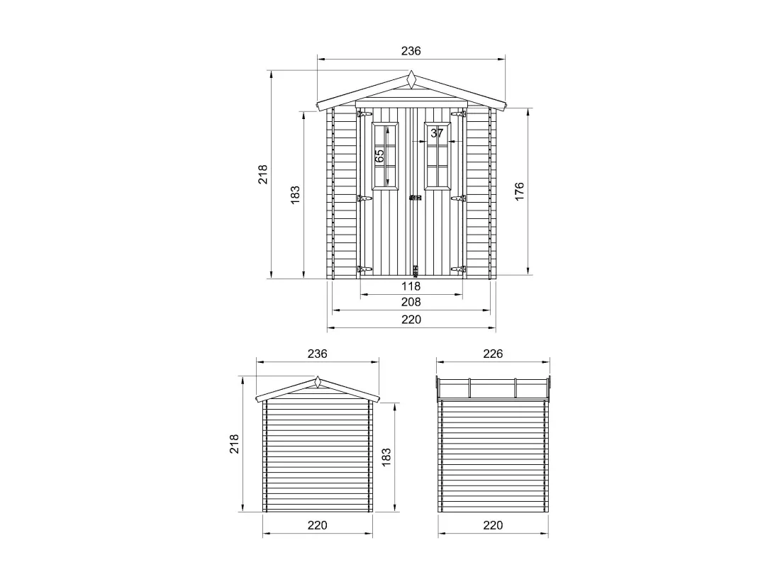 Abri de jardin en bois - I236xL226xH218 cm/ 4.33 m2 - TIMBELA M369C