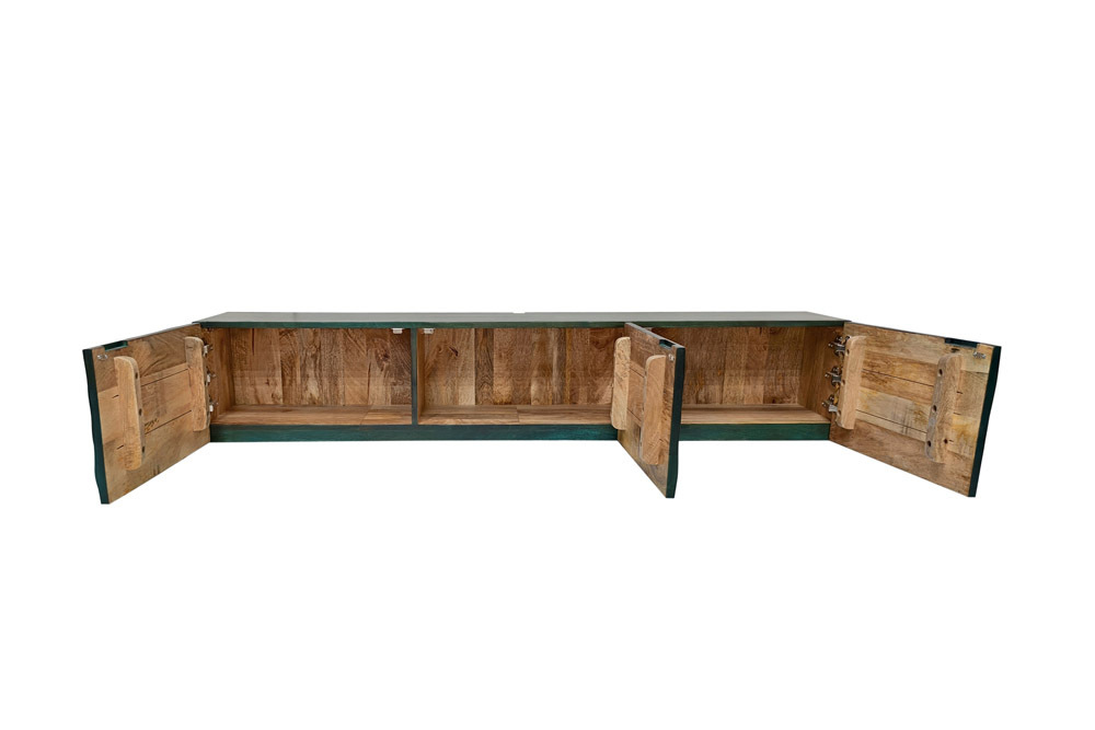 Massives TV-Board SCORPION 160cm türkis Mangoholz hängend Lowboard