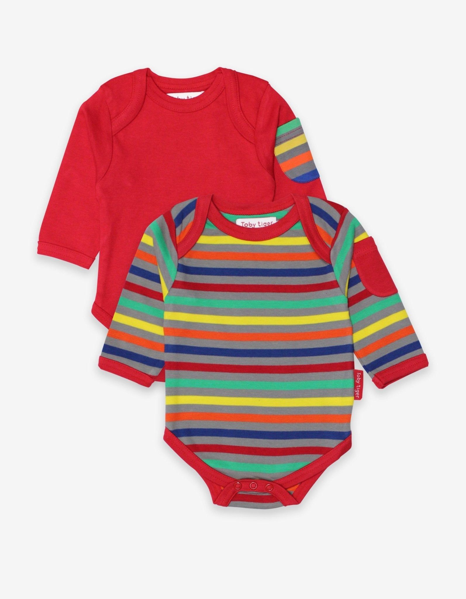 Toby Tiger Langarm Baby Bodys  und bunt gestreift im Doppelpack