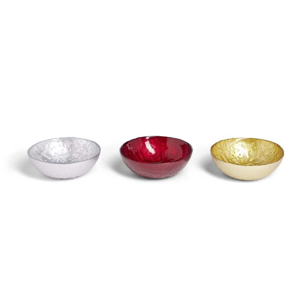 Coupelle en verre 200ml motif branches de sapin Ø12xH4,5cm - 3 coloris