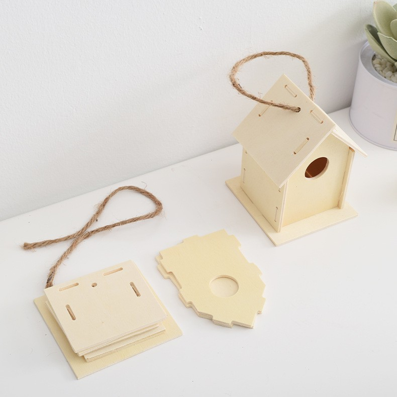 (95x90x120mm) Mini Holz Vogel Haus DIY Garten Deko Futterspender Vogelhäuschen - Braun
