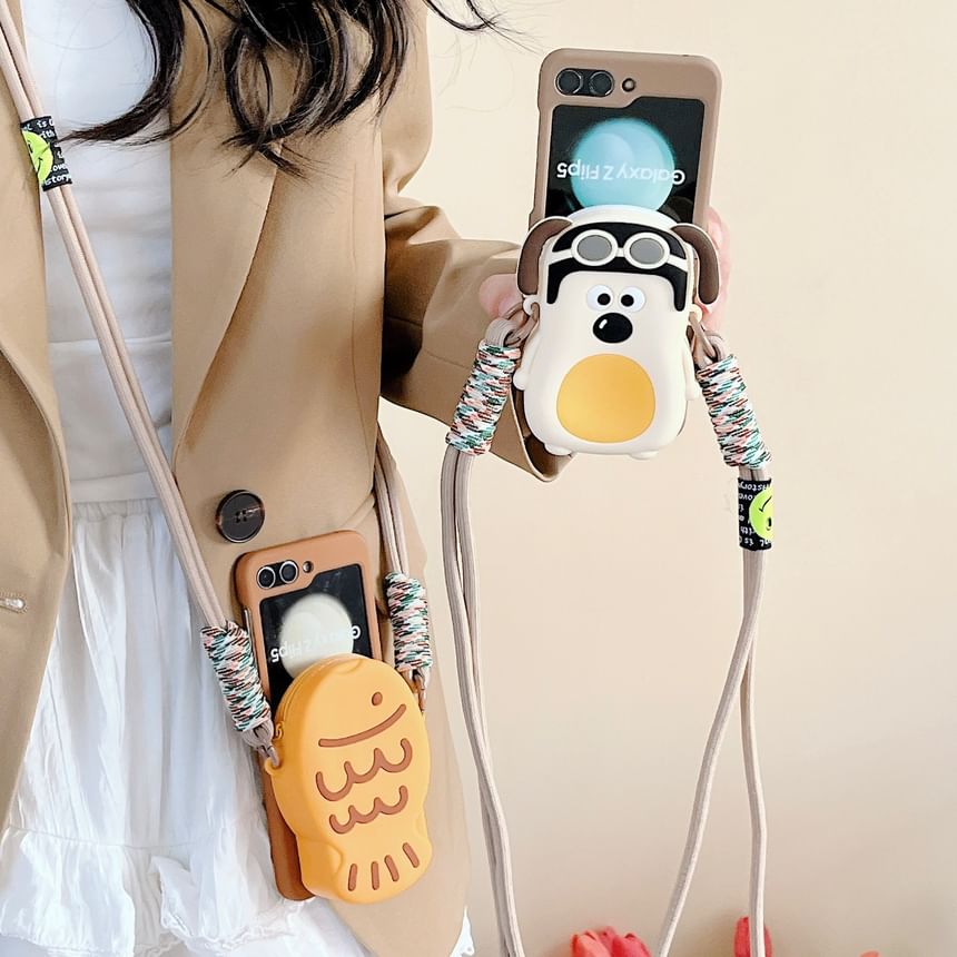 Edgin - Poppenhoesje voor mobiele telefoon met schouderband - Samsung Galaxy Z Flip 3 / Flip 4 / Flip 5