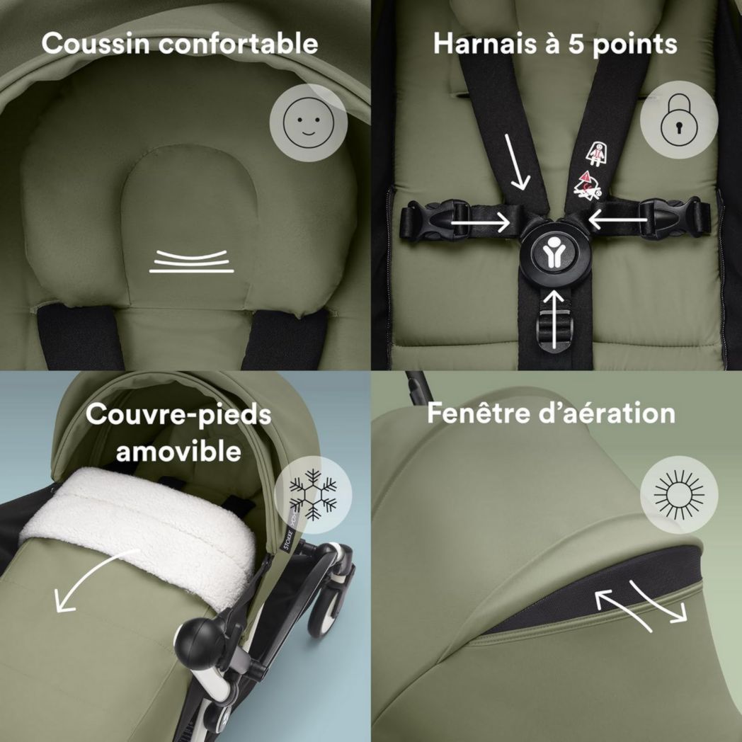 Poussette Stokke YOYO3 avec pack nouveau-né et pack couleur 6+ - Comprend un cadre noir, un pack couleur YOYO 6+ (gingembre) et un pack nouveau-né 0+ (gingembre)