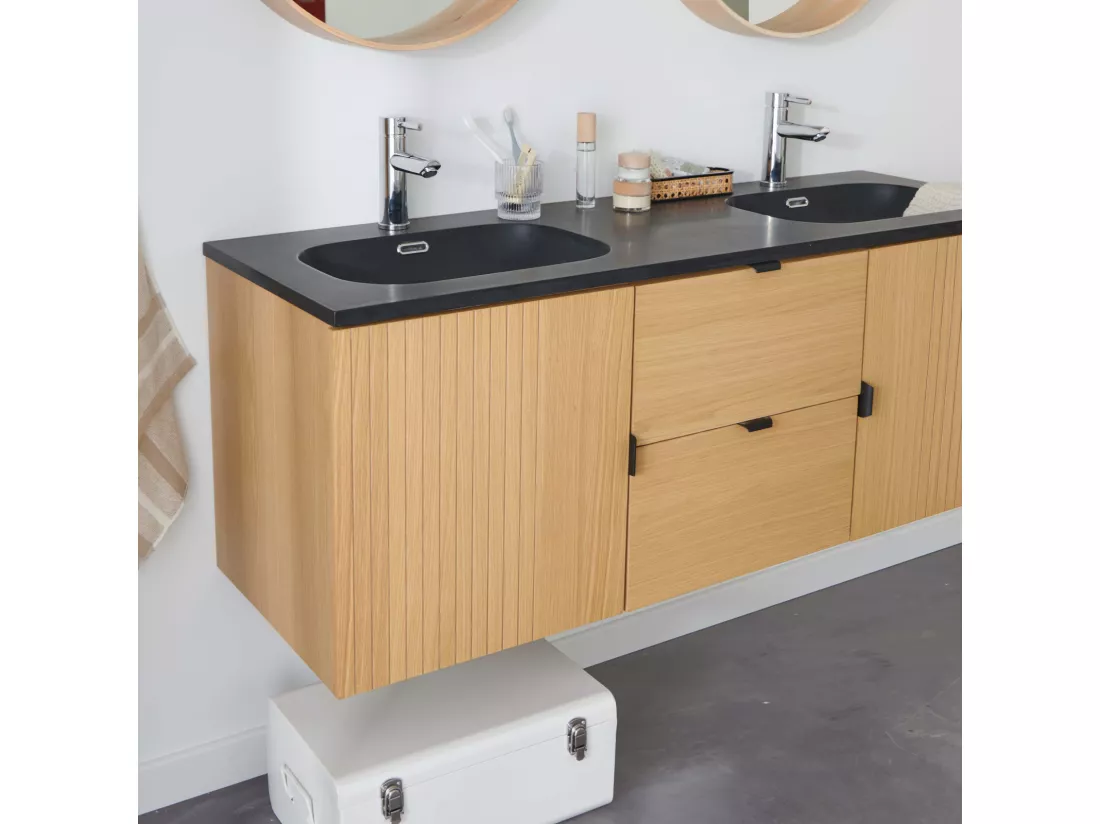 Meuble double vasque suspendu chêne 140 cm STUDIO