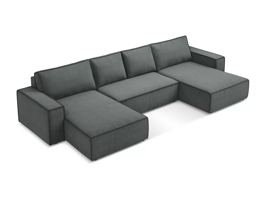 Canapé d'angle panoramique convertible en tissu texturé - gris - KIMO