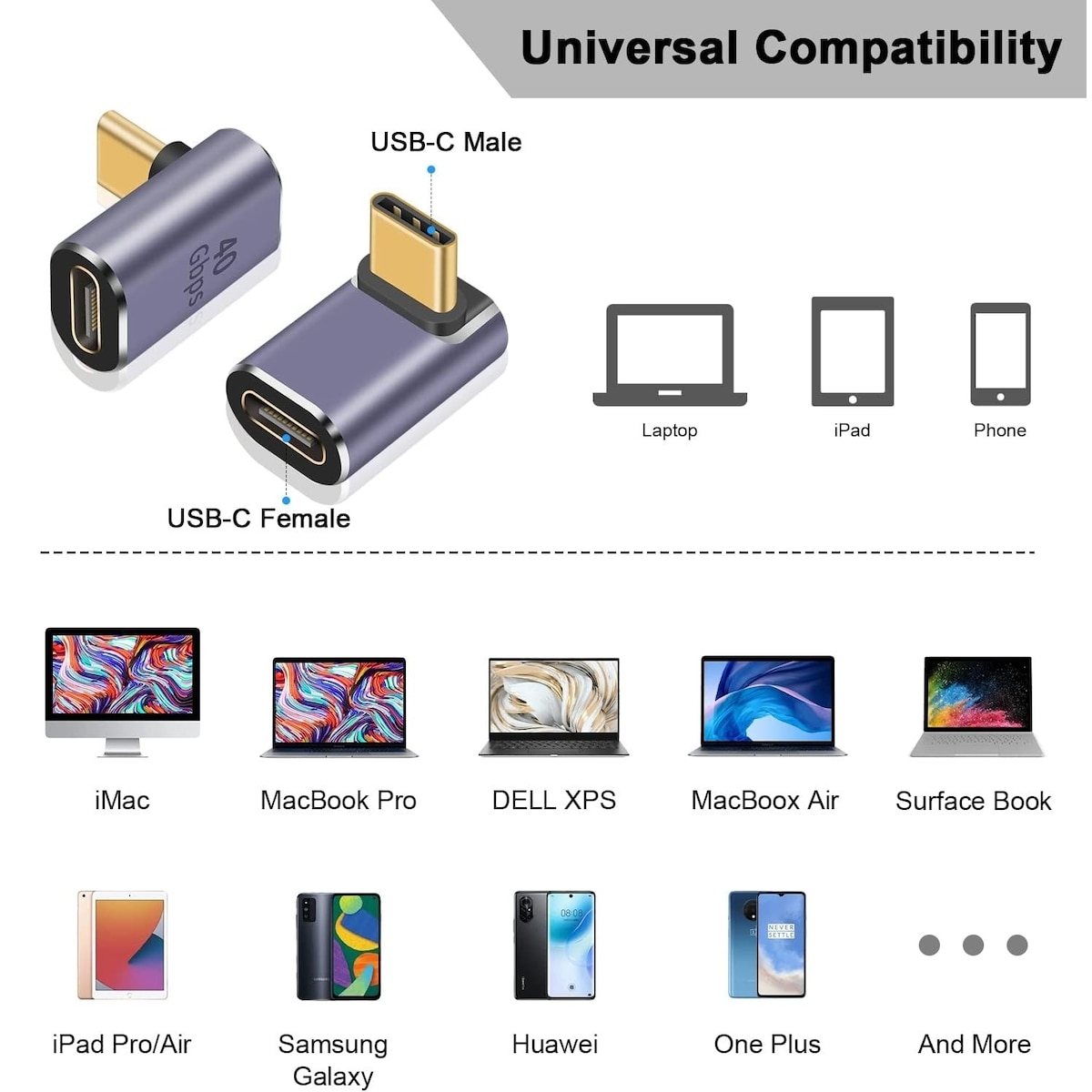 NÖRDIC USB4 vinklet adapter hann til hunn 40G 8K60Hz PD240W