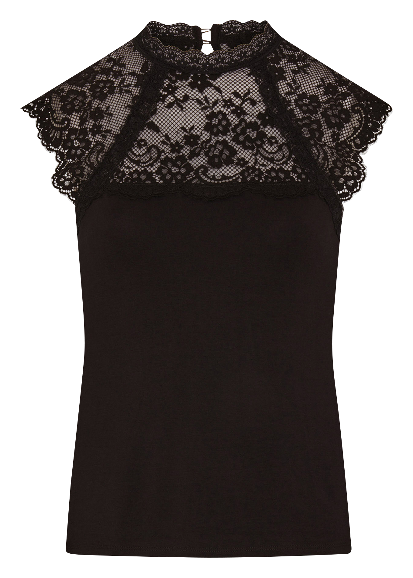 DEMIK - Top col montant en dentelle| Noir