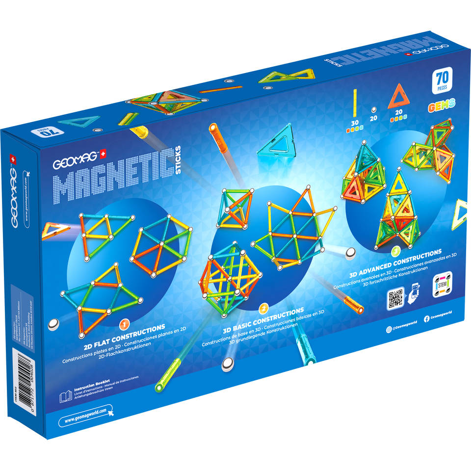 Geomag magnetische stokken edelstenen set 70-delig