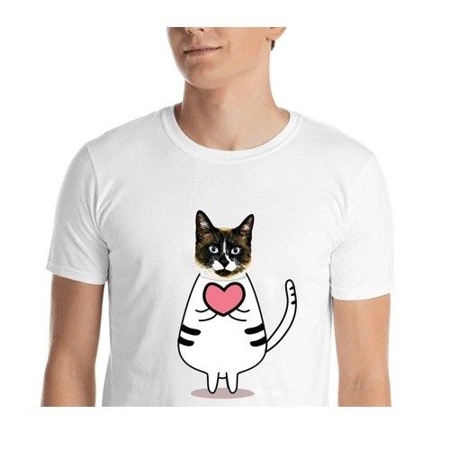 Camiseta personalizada Mascochula para homens apaixonados, com a foto do seu animal de estimação, na cor branca.
