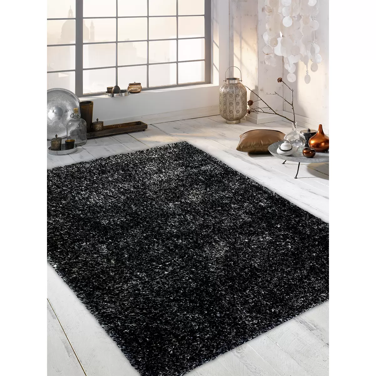 Langflorteppich Shaggy Star Best Price weiss,schwarz