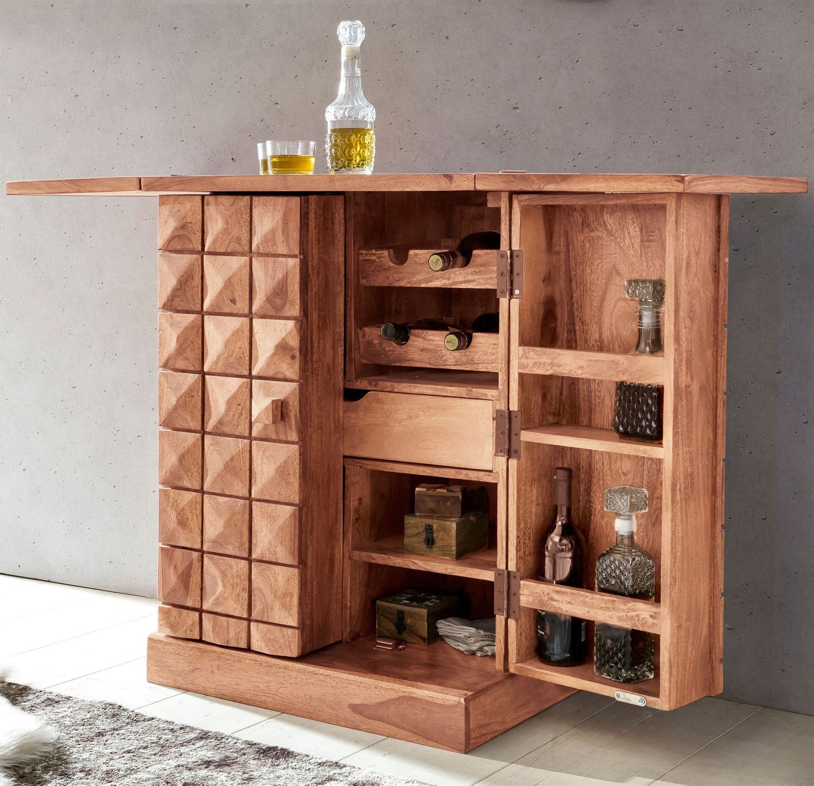 Barschrank Lucca 65 x 91 cm Akazie massiv