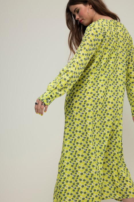 Maxikleid, A-Line, Allover-Print, V-Ausschnitt, Knopfleiste