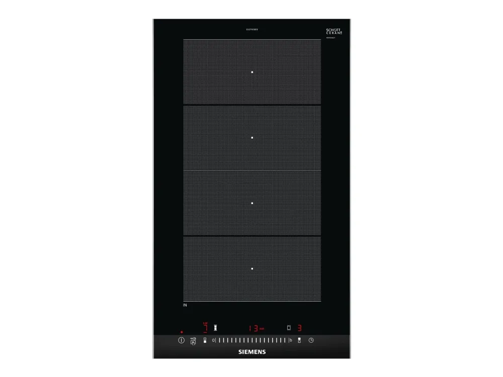 Siemens iQ700 EX375FXB1E - Induktions kogeplade - 2 plader - Niche - bredde: 27 cm - dybde: 49 cm - med rustfrit stål-sidepynt, - med facetteret frontkant - børstet aluminium/sort