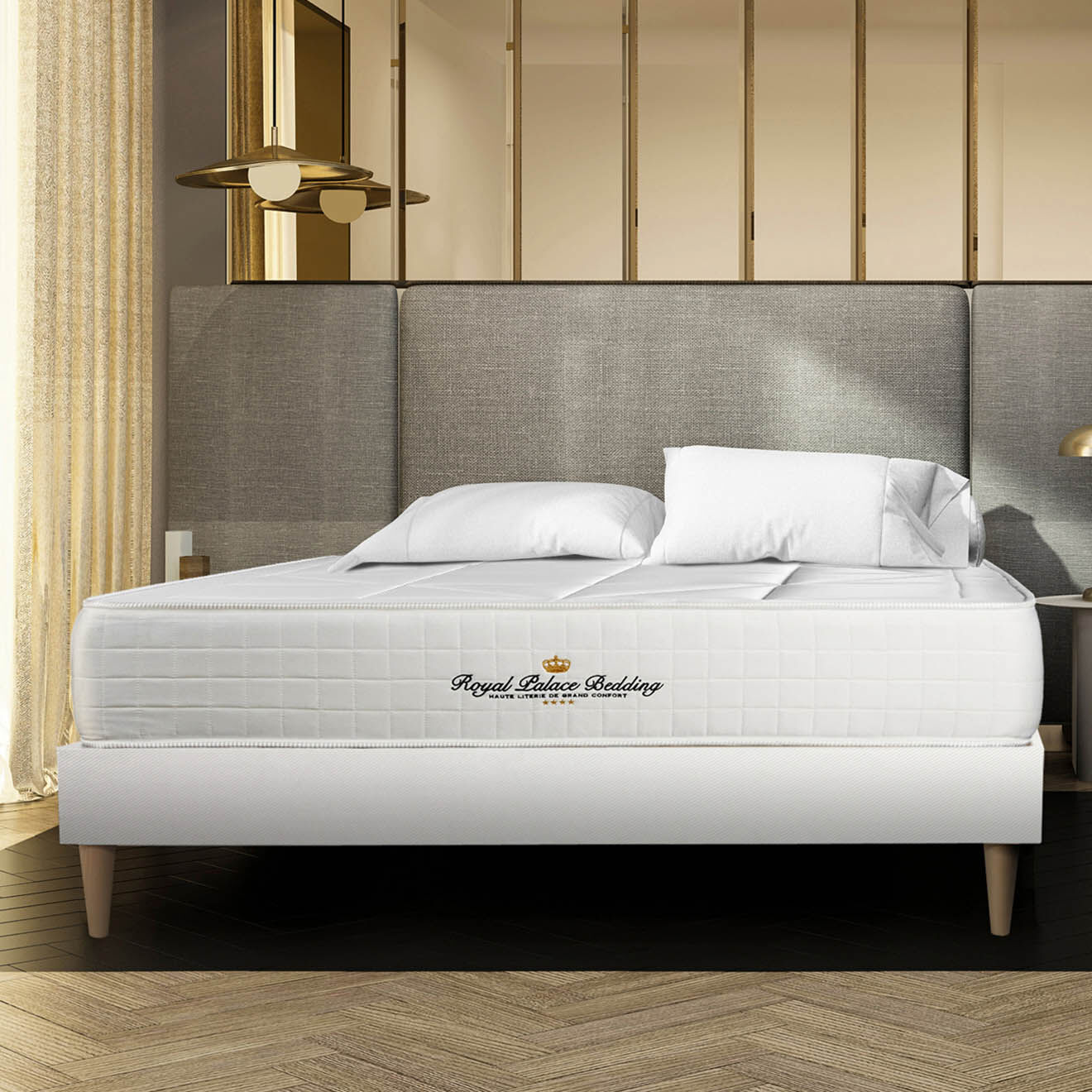 Royal Palace Bedding Ensemble matelas ressorts ensachés & mémoire de forme + sommier Windsor blanc - 180x200 cm