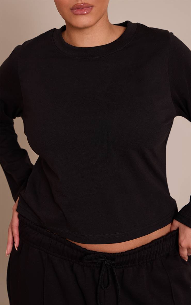 Noir T-shirt Grande Taille Ajusté À Manches Longues
