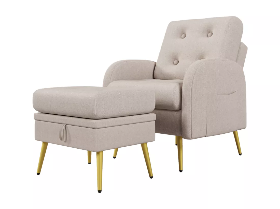 Fauteuil avec repose-pieds - dossier réglable - Beige