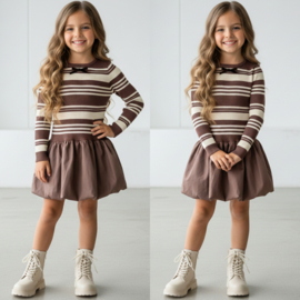 Cute bow striped dress - bruin
