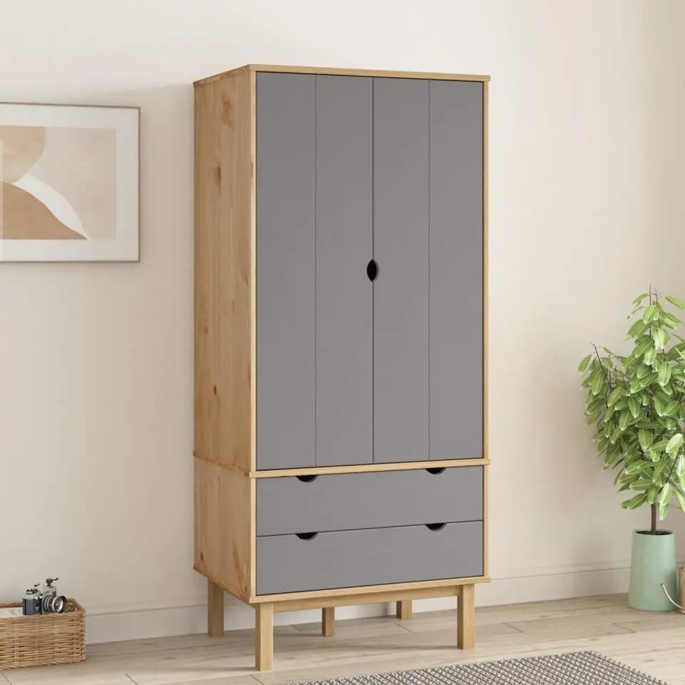 vidaXL - Kledingkast OTTA met 2 lades - Hout - Bruin en grijs - 76.5x53x172 cm