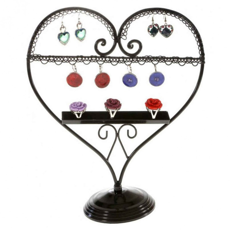 Porte bijoux coeur boucle d'oreille et bagues Noir