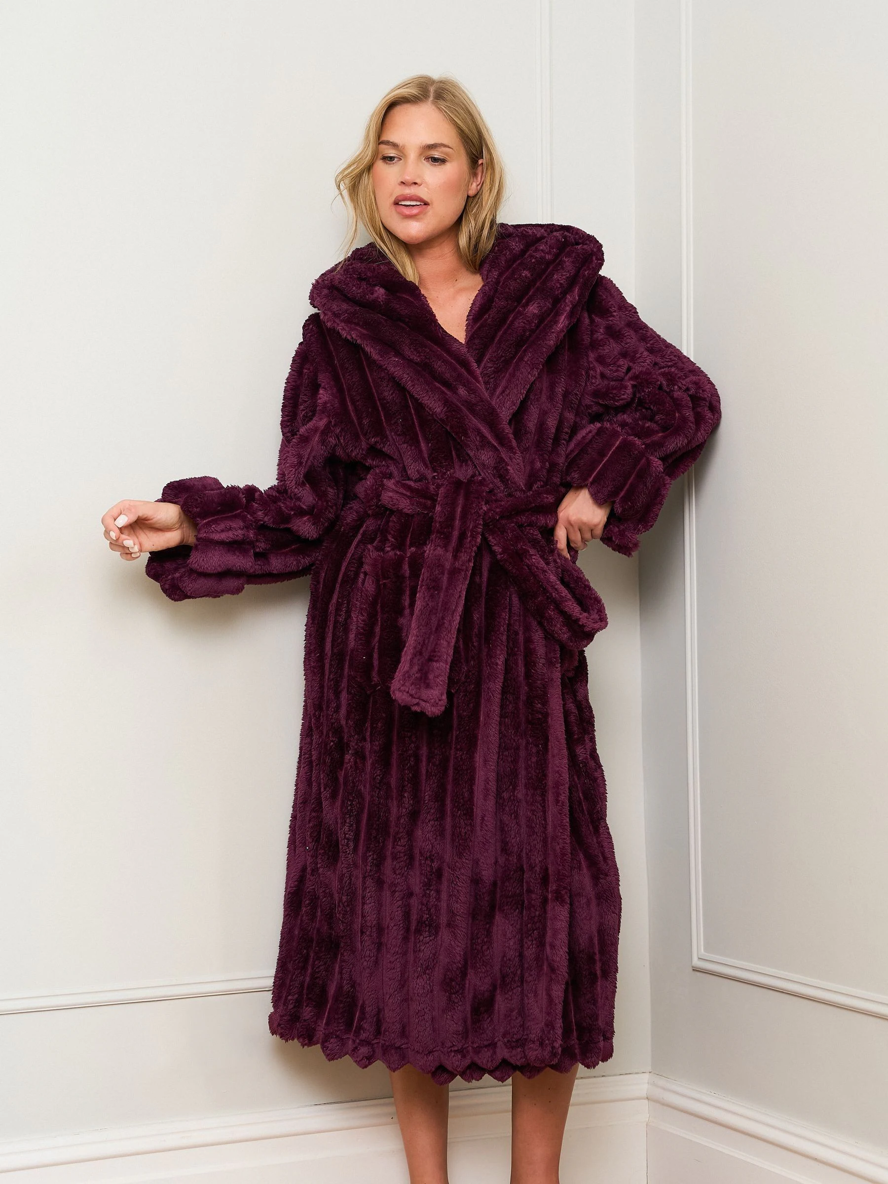 Paars - Jim Jam the Label Chocolate Ribbed Dressing Brown Gown