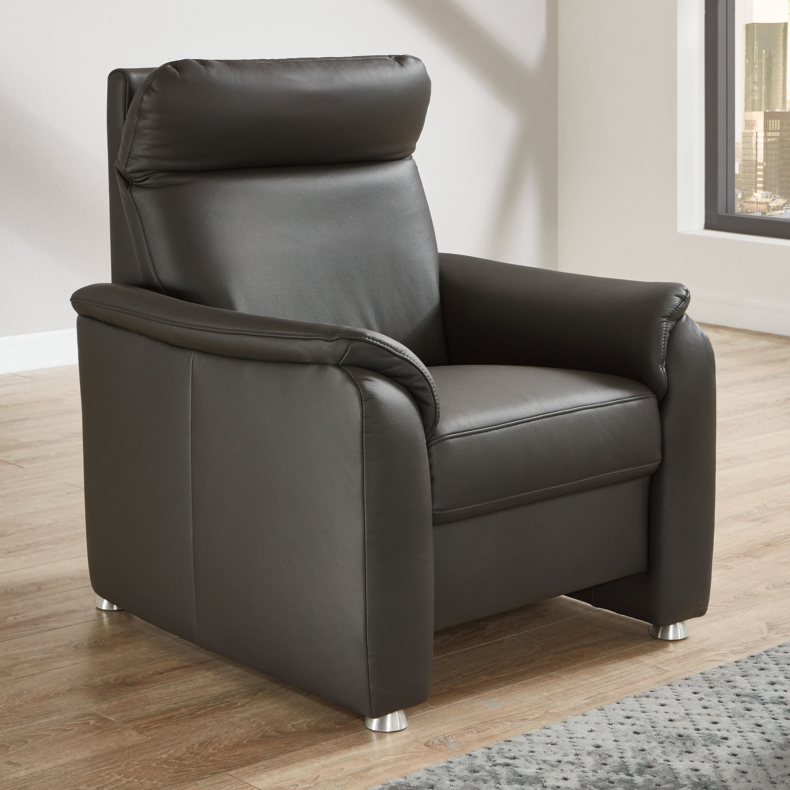 polsterpower Ledersessel - anthrazit - 90 cm
