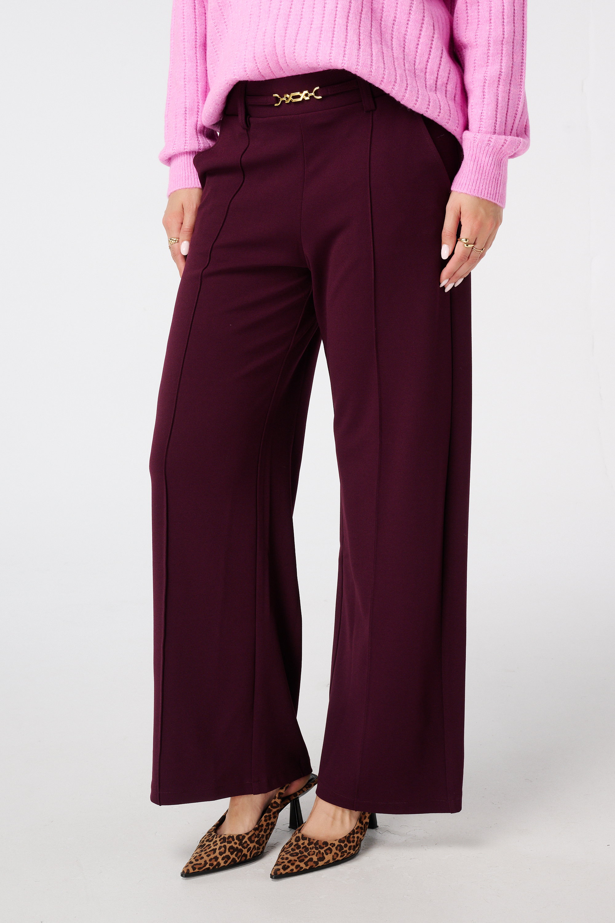 Pantalon met gesp Bordeaux