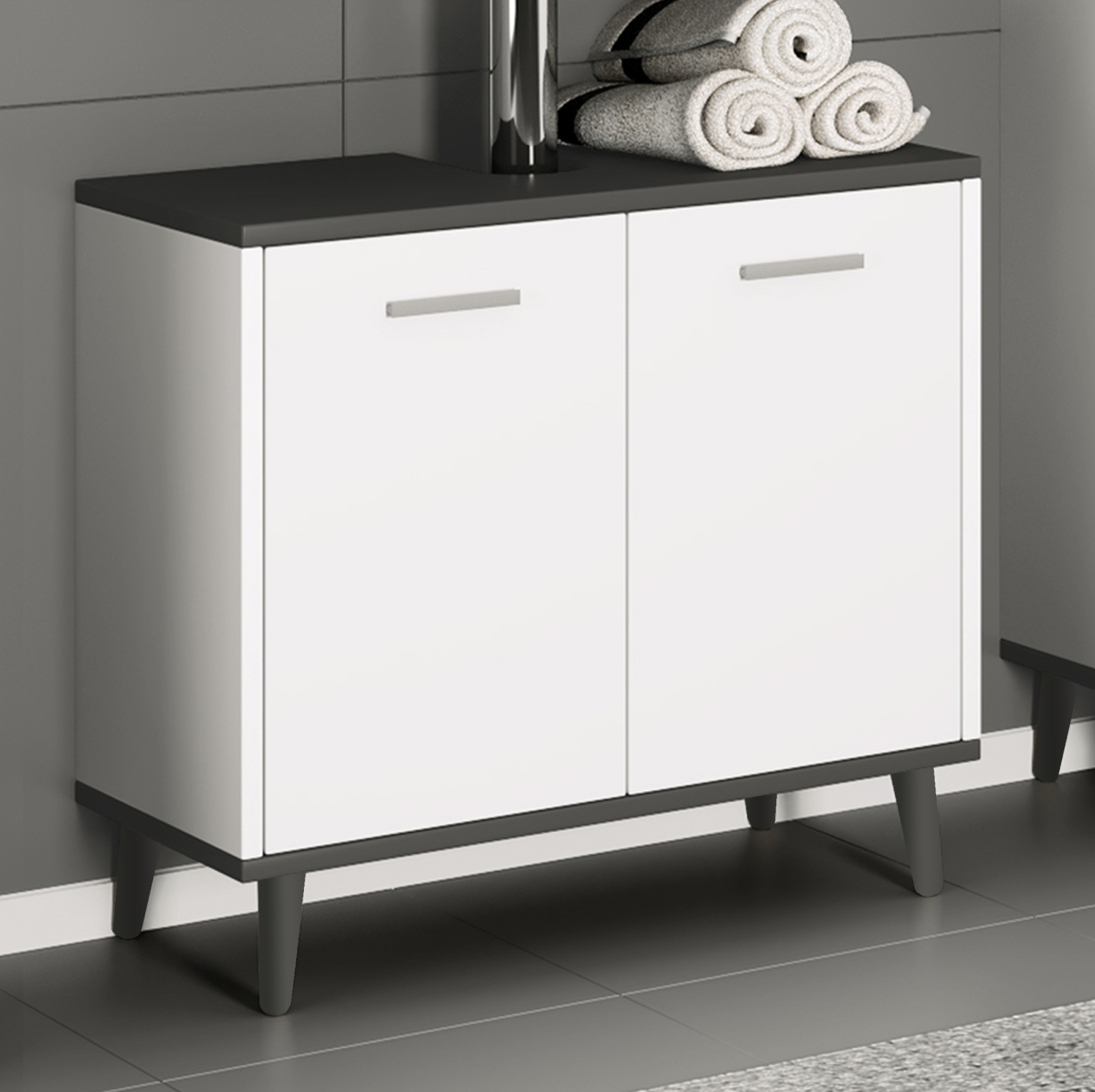 Waschbeckenunterschrank LANDOS - weiß-anthrazit - 60 cm